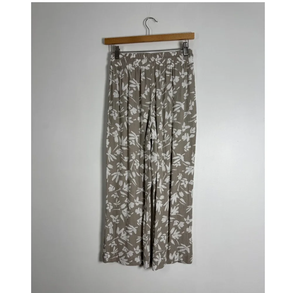 Boho AGB Womens PM Wide Leg Pants Taupe White Floral Smocked Rayon 5481D0G NEW